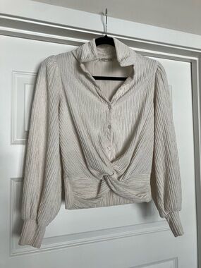 Amber Sher Cream long sleeve blouse women size Small 2026-426